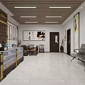 Traditional Chinese Style Hallway With Wooden Furniture Hanging Paintings Bookshelves And Bright Floor