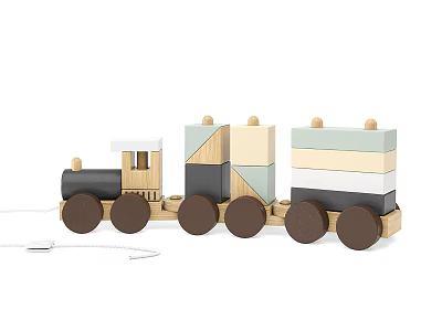 Wooden Electric Toy Train With Colorful Blocks And Different Shapes For Kids Play 3d model