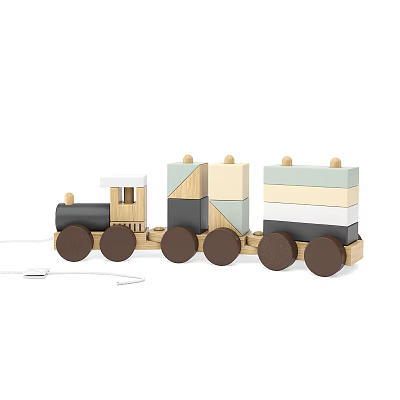 Wooden Electric Toy Train With Colorful Blocks And Different Shapes For Kids Play 3d model