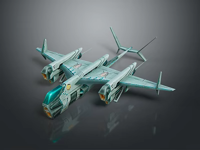 Futuristic Sci Fi Spaceship Model With Green Exterior Transparent Canopy And Multiple Wings 3d model