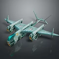 Futuristic Sci Fi Spaceship Model With Green Exterior Transparent Canopy And Multiple Wings