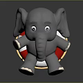 Gray Cartoon Elephant Toy Sitting on Red Lifebuoy With Smiling Face