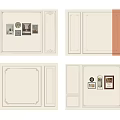 Elegant Light Colored Background Wall With Decorative Moldings And Picture Frames 3d model