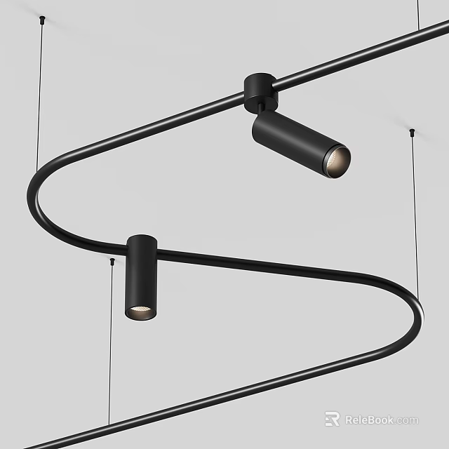 Stylish Modern Black Hanging Downlight Spotlight With Curved Bracket Structure Design 3d model 