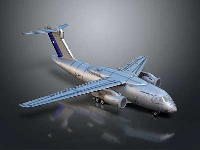 Silver Airplane Model With Blue Tail Twin Engines Sleek Smooth Surface On Black Background 3d model