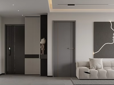 Modern Living and Dining Room Interior With Beige Sofa Decorative Painting And Storage Cabinets 3d model
