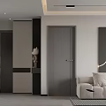 Modern Living and Dining Room Interior With Beige Sofa Decorative Painting And Storage Cabinets