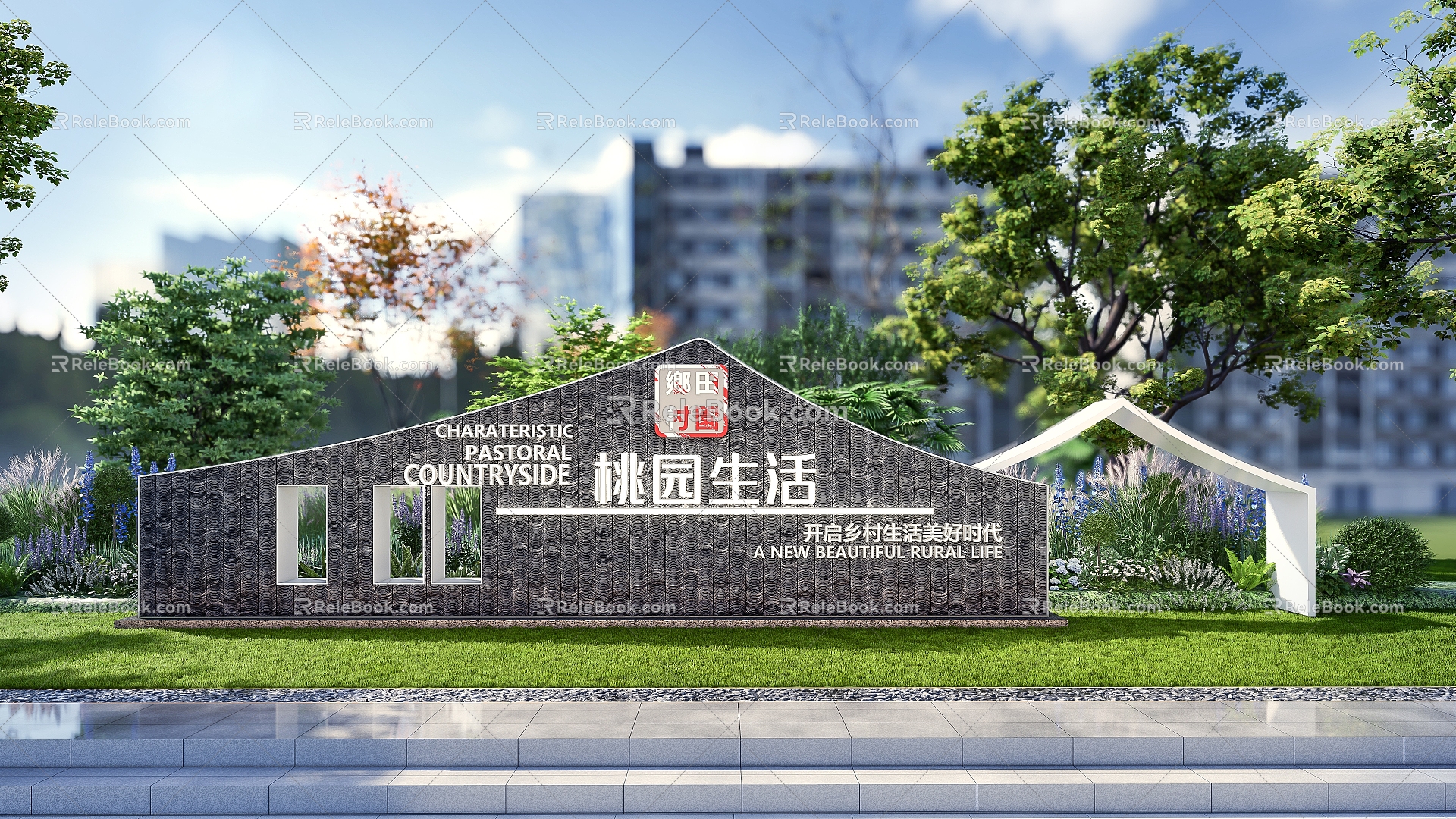 New Chinese Style View Wall Entrance View Wall model