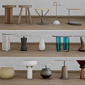 Modern Stylish Side Tables With Unique Bases And Diverse Material Designs 3d model