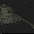 Military Tank 3D Model With Long Barrel Tracks And Top Equipment Details