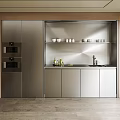 Modern Kitchen Interior With Stainless Steel Cabinets Built-in Appliances Countertop And Sink