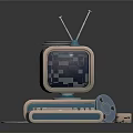 Vintage Computer Setup With Monitor Antenna Keyboard Mouse And Text