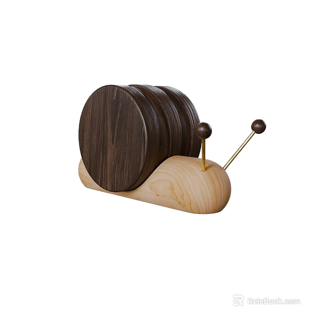 Elegant Natural Wooden Snail Shaped Coaster Holder With Light Wood Base And Dark Coasters 3d model 