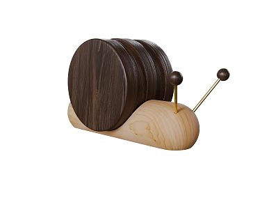 Elegant Natural Wooden Snail Shaped Coaster Holder With Light Wood Base And Dark Coasters 3d model