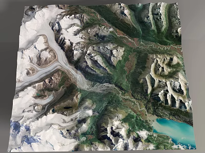 Detailed Microtopography With Mountain Ridges Glaciers Rivers And Blue Lakes 3d model