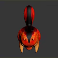 Cute Red and Orange Gradient Cartoon Squirrel-like Creature with Black Ears Standing Pose