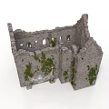 Ancient Stone Ruin Wall Structure With Overgrown Vines And Arch Windows 3d model