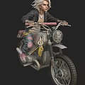Woman In Black Leather Jacket Riding Vintage Motorcycle With Pink Handlebars And Jeans