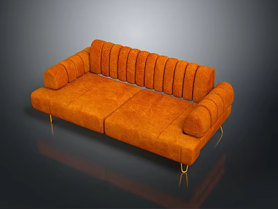 Orange Two Seater Sofa With Striped Backrest Golden Legs And Modern Design 3d model
