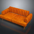 Orange Two Seater Sofa With Striped Backrest Golden Legs And Modern Design