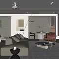 Basement Interior Design Featuring Fitness Equipment Sofa Large Screen TV Stone Wall And Green Plant