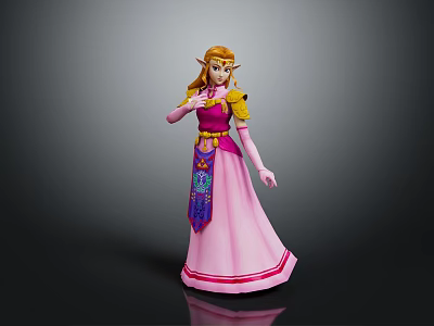 Princess Zelda Character Figure In Pink Dress With Blonde Hair And Decorative Details 3d model