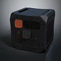 Black Cube Shaped Equipment Box With Red Button Interface Ventilation Grilles And Sturdy Design 3d model