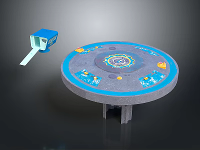 Interactive Circular Play Table With Colorful Center Pattern Blue Edge Small Elements And Blue Box 3d model