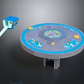 Interactive Circular Play Table With Colorful Center Pattern Blue Edge Small Elements And Blue Box 3d model