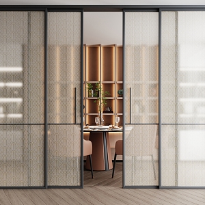 Silk glass sliding door kitchen sliding door 3d model