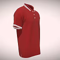 Red Short Sleeve Polo Shirt With White Collar Cuff Trim And Buttons
