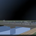 Modern Bridge Over Blue Water With White Railings And Tiled Walkway