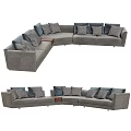 Modern Gray Sectional Sofa With Blue Pillows Comfortable Living Room Design 3d model