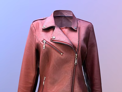 Red Leather Biker Jacket With Zipper Closure Lapel Collar And Pockets 3d model
