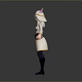 Fantasy Game and Movie Character With White Robe Horned Hood Brown Belt And Dark Boots