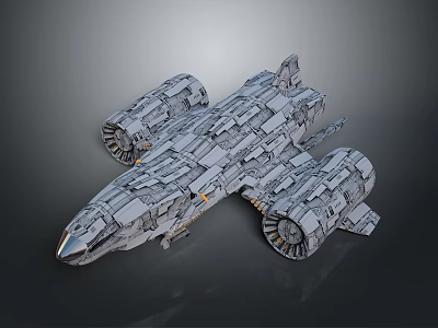 Sci Fi Futuristic Spaceship 3D Model With Metallic Structure And Large Engines 3d model