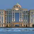 Elegant Office Building Exterior With Domed Roof Large Glass Windows Columns And Spacious Entrance