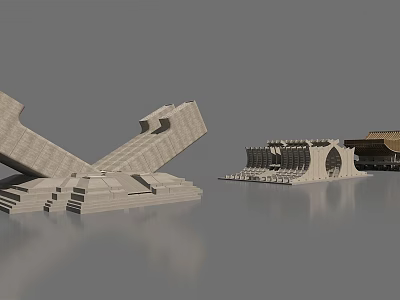 Modern Architectural Models Showcasing Geometric Design Inclined Planes And Arched Structures 3d model