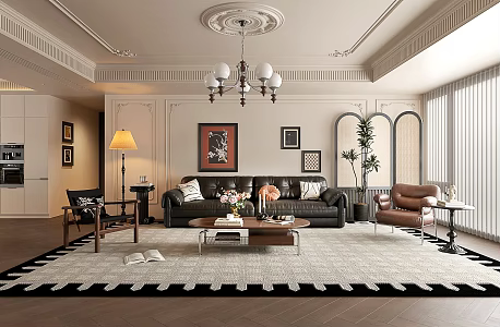 French Guest Restaurant Middle Style Living Room Sofa Dining Table and Chair 3d model