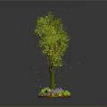 Cartoon Scene With Green Leafy Tree Trunk Mushrooms Stones And Flowers