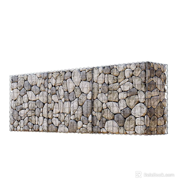 Gabion Structure Component With Natural Stone And Wire Mesh Construction 3d model 
