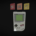 Retro Game Boy Handheld Console With Three Colored Game Cartridges 3d model