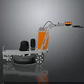 Worker Operating Industrial Floor Polishing Machine With Orange Barrel And White Base 3d model