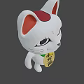 Cartoon White Cat Game Anime Character With Red Ears And Golden Plaque