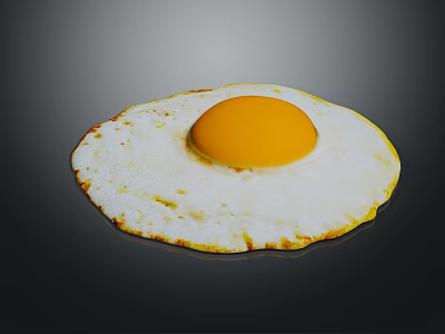 Sunny Side Up Fried Egg With Yellow Yolk On Dark Background 3d model