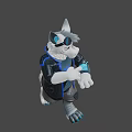 Game Movie Anthropomorphic Character With White Blue Fur Black Jacket And Mechanical Arm