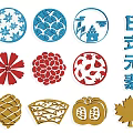 Japanese Wall Decor With Various Floral Geometric Nature Inspired Designs In Blue Red Gold Colors