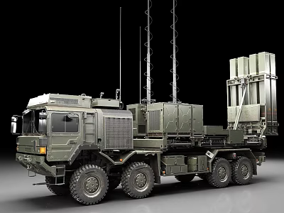 Military Weapon System Vehicle With Missile Launcher And Radar Antennas 3d model