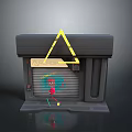 Gray Building Structure With Yellow Triangle Red Cartoon Figure And Area 51 Roll Up Door