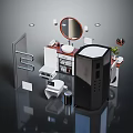 Modern Bathroom Interior Design With Round Mirror Vanity Toilet And Storage Cabinet